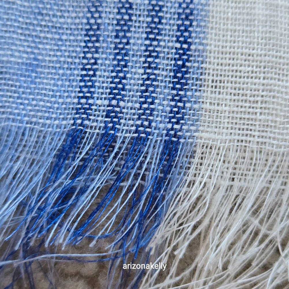 Puro Lino Linen Scarf Stripe Blue White & Taupe Italian Linen - Picture 7 of 8